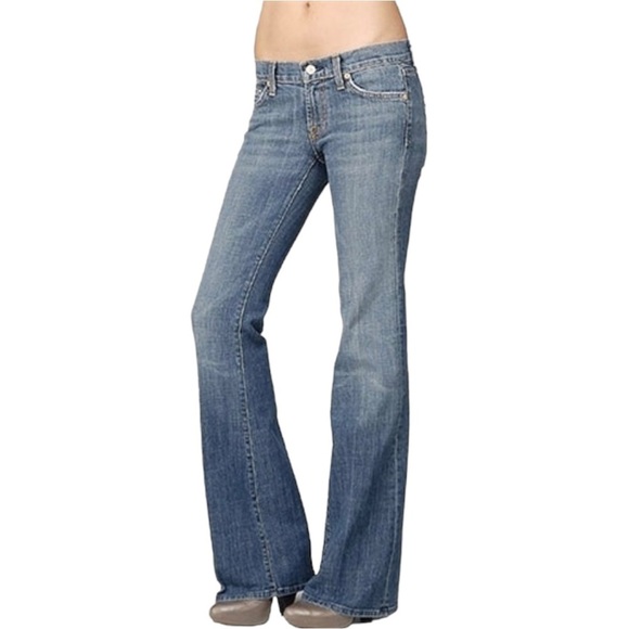 7 FOR ALL MANKIND The Stretch Flare Wide Leg Jeans With Pockets Blue Size 27 - Picture 1 of 12